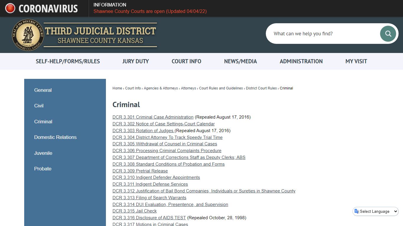 Criminal | Third Judicial District, KS - Official Website