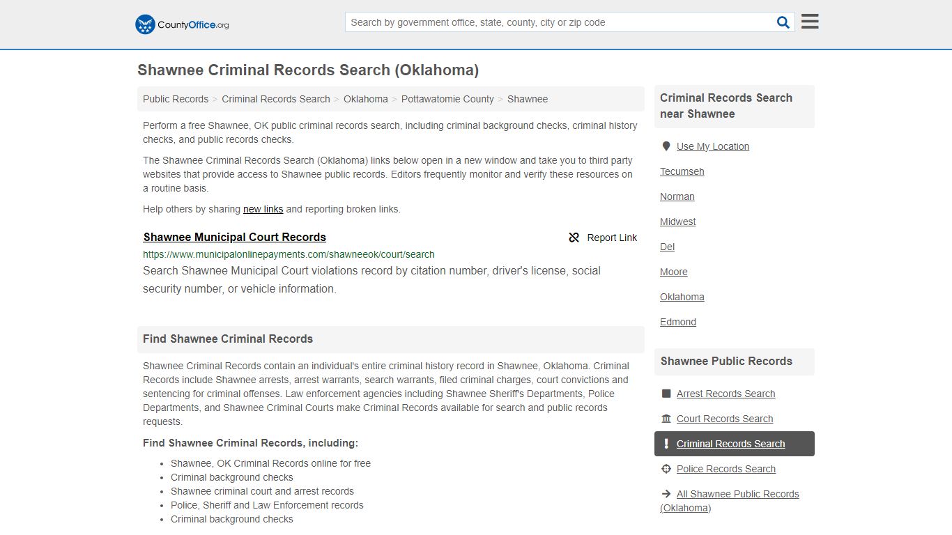 Shawnee Criminal Records Search (Oklahoma) - County Office