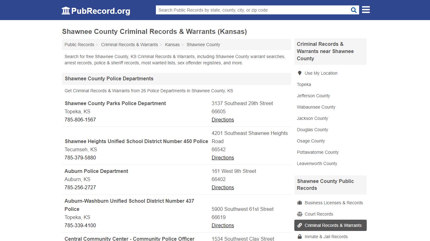 Shawnee County Criminal Records & Warrants (Kansas)